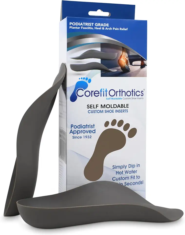 Corefit Orthotics® Medical Grade Custom Orthotics for Plantar Fasciitis, Heel & Arch Support - Custom Fit to Your Feet - Made in USA (Gray