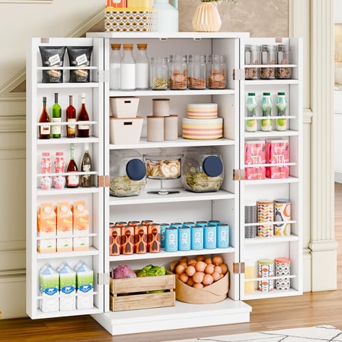 Meilocar 47in Pantry Cabinet, Wooden Kitchen Storage Cabinets Freestanding Cupboard with Doors & Adjustable Shelves, Storage Cabinet for Kitchen