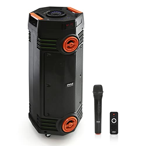 Pyle Portable Bluetooth PA Speaker - 300W Dual 6.5” Rechargeable Indoor/Outdoor BT Karaoke Audio System-Party Lights,LED Display,FM/AUX/MP3/USB/SD