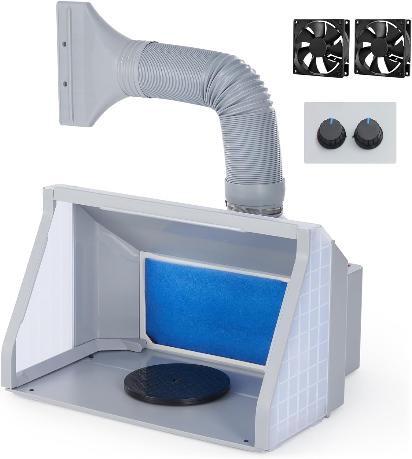 Airbrush Spray Booth With Dual Fans, Portable Paint Spray Booth For Airbrushing With Stepless Speed Switch, 3 LED Lights And Exhaust Hose