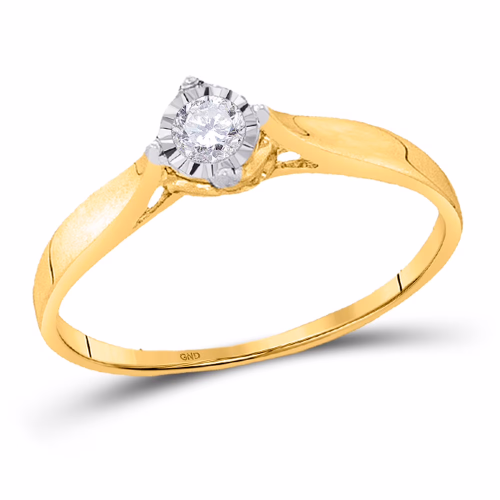 Women's Solid 10kt Yellow Gold Round Diamond Solitaire Promise Ring 1/12 Cttw Ring Size 6.5