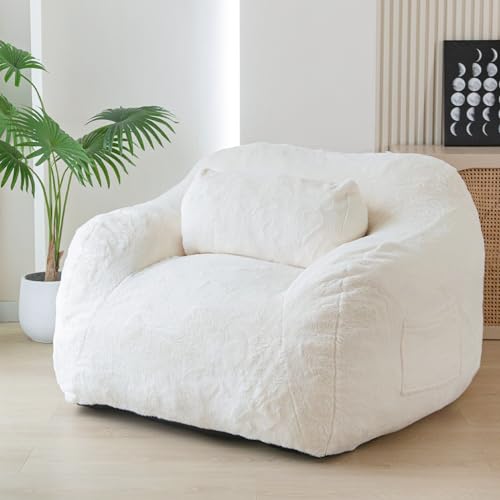 MAXYOYO Giant Bean Bag Chair with Pillow, Boucle Bean Bag Sofa for Adults,Large Upholstered Bean Bag Couch Lazy Sofa with Filler for Reading, Gaming