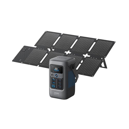 Anker SOLIX C200 DC Power Bank Station and 60W Solar Panel, 192Wh Portable Power Station, LiFePO4 Battery, 200W Solar Generator, for Outdoor, Camping