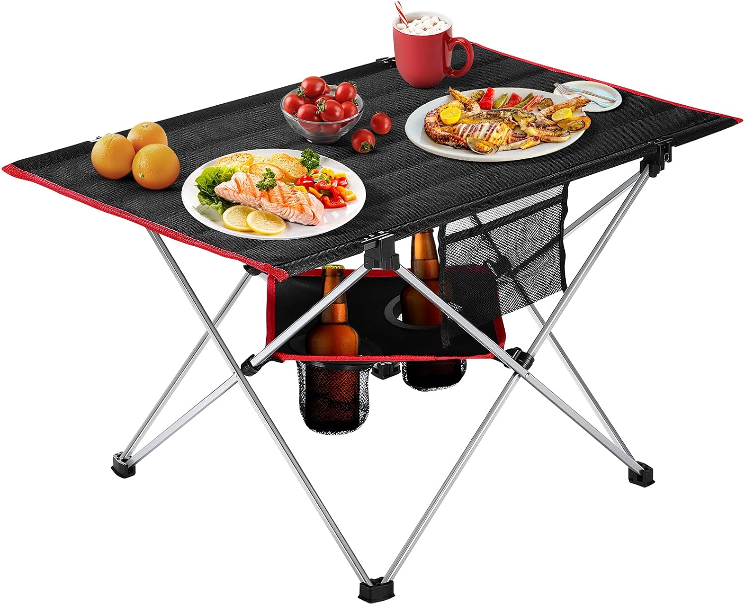 Outdoor Folding Camping Table Lightweight: Portable Camp Table with Cup Holders and Carrying Bags Outside Camping Tables That Fold Up Lightweight for