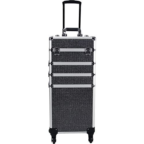 4 in 1 Rolling Makeup Train Case, Aluminum Makeup Travel Organizer Cosmetic Case, Cosmetology Display Suitcase on Wheels