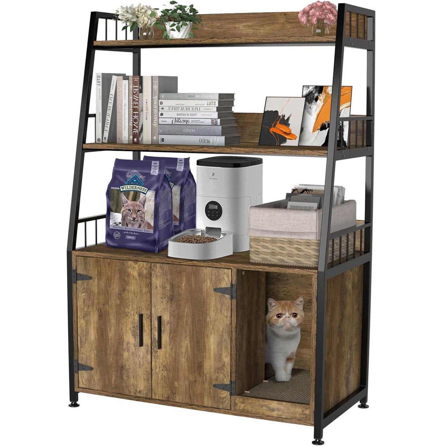 GDLF Large Hidden Cat Litter Box Enclosure Furniture with Shelf Wood Sturdy Cat Washroom Storage with Scratch - Pet Supplies online store