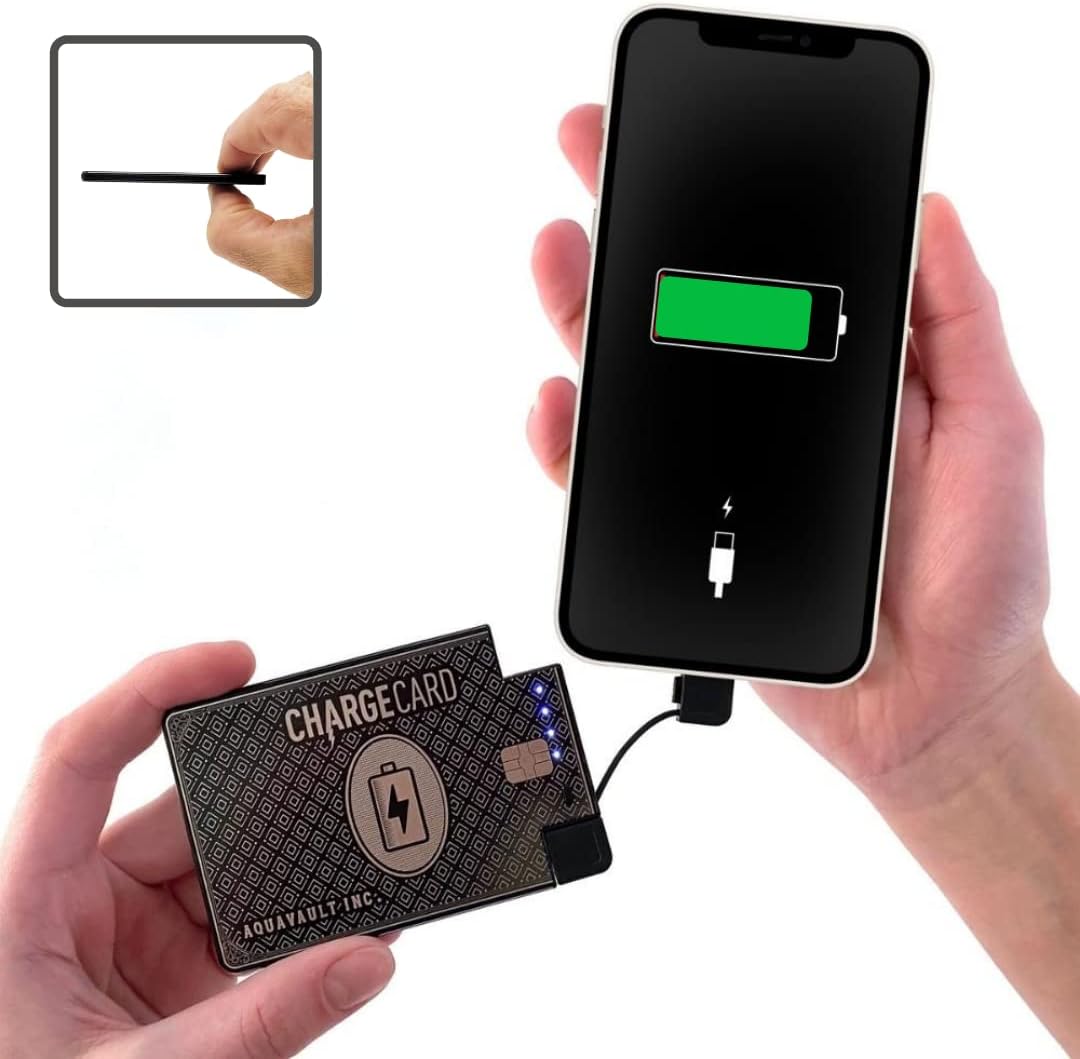 ChargeCard. Ultra-Thin Credit Card Sized Portable Charger & Battery Bank. (2300mAh/ 1.5A Fast Charge). External Battery Phone Charger That has