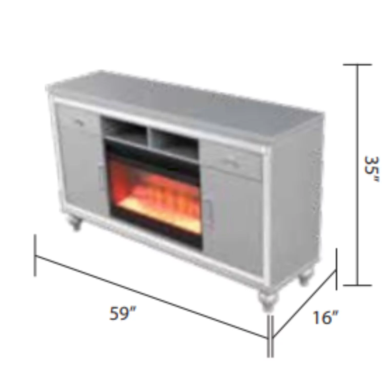 Galaxy Home Furnishings Sterling Solid Wood TV Stand With Electric Fireplace in Silver