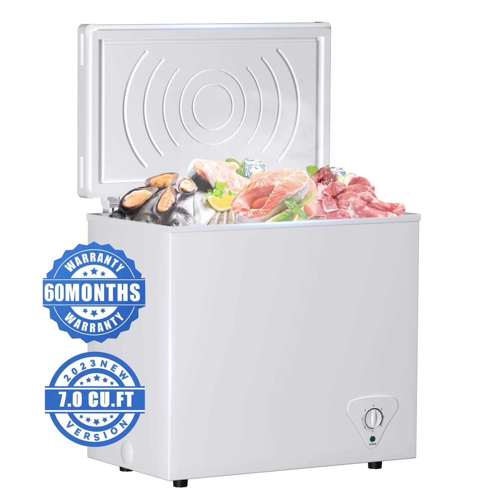 7 Cu. Ft. Chest Freezer with Removable Basket, Fast Freeze Small Deep Freezer