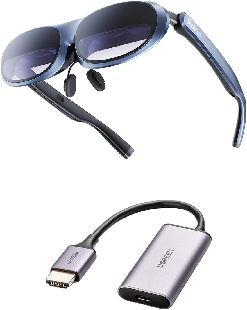 Rokid Max AR Glasses, Augmented Reality Glasses Wearable Headsets Smart Glasses for Video Display, Myopia Friendly Portable Massive 1080P Screen