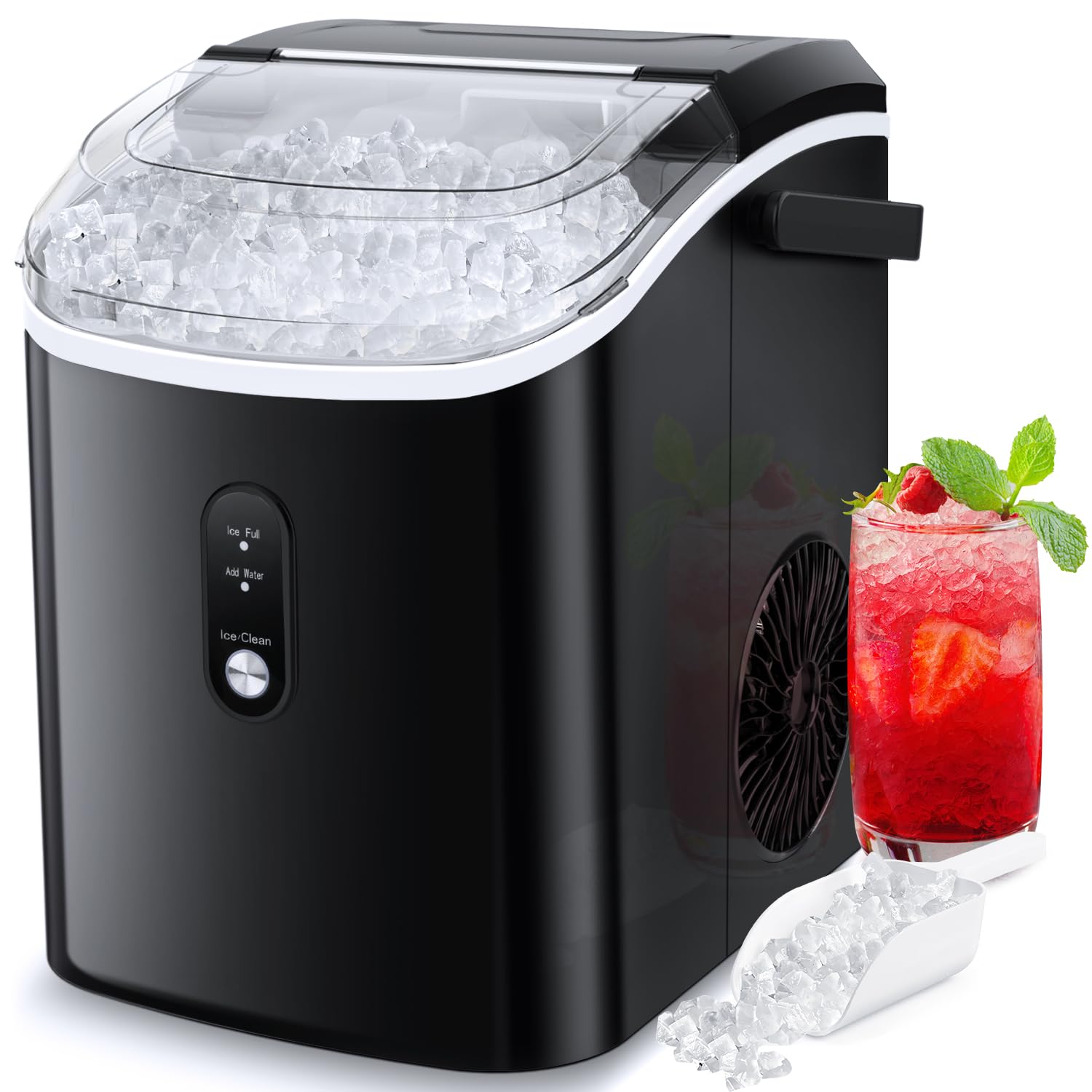 COWSAR Nugget Ice Maker Countertop, Chewable Pebble Ice 34Lbs Per Day, Crunchy Pellet Ice Cubes Maker Machine with Self Cleaning