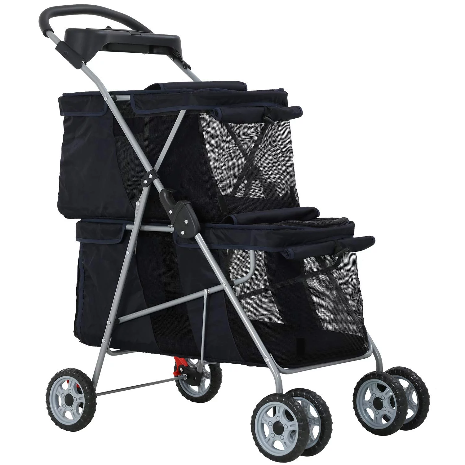 Double Pet Stroller for 2 Small Medium Dogs or Cats, Travel Folding Carrier Waterproof Puppy Stroller - Curated Treasures Market
