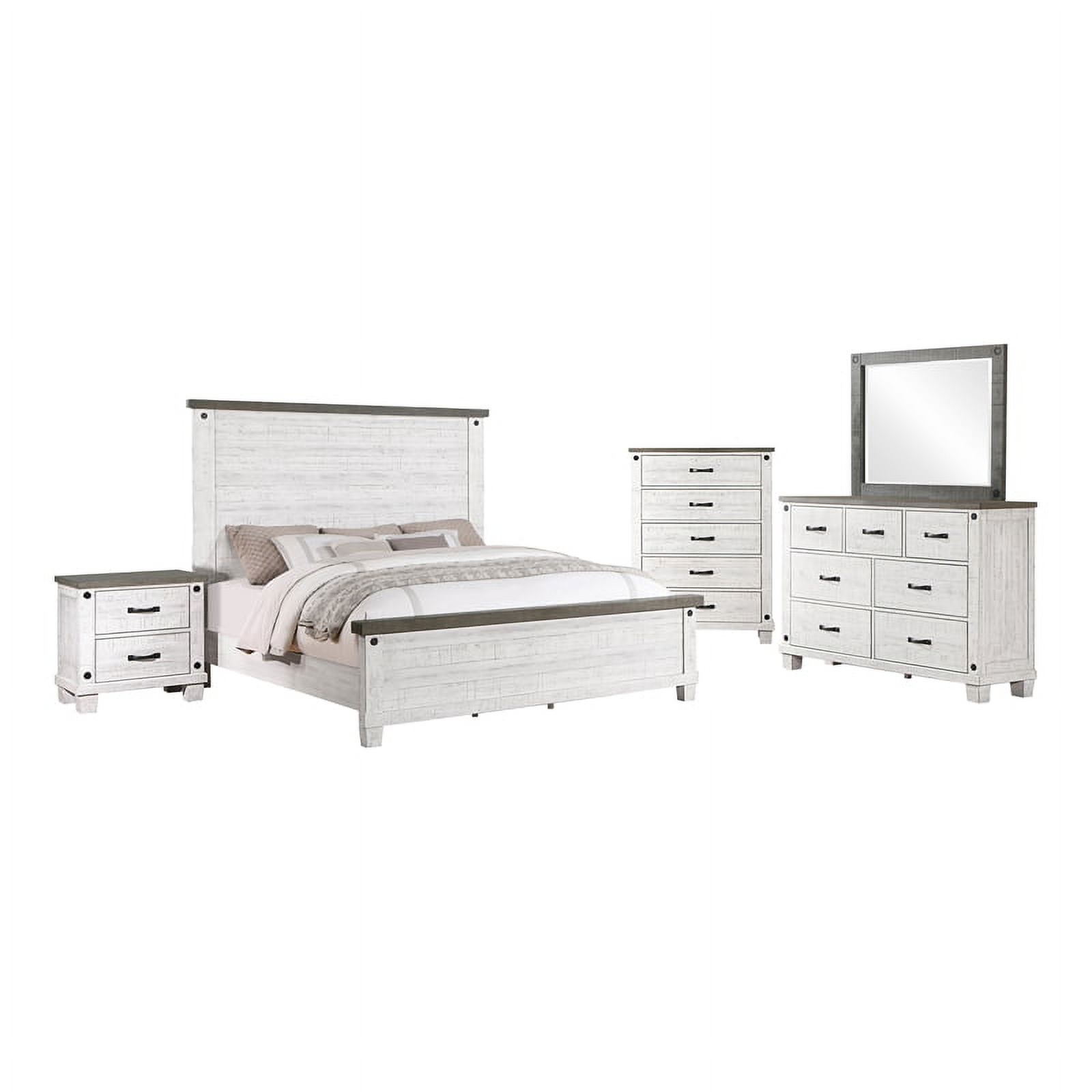 Pemberly Row 5-piece Wood Queen Bedroom Set Distressed Gray and White