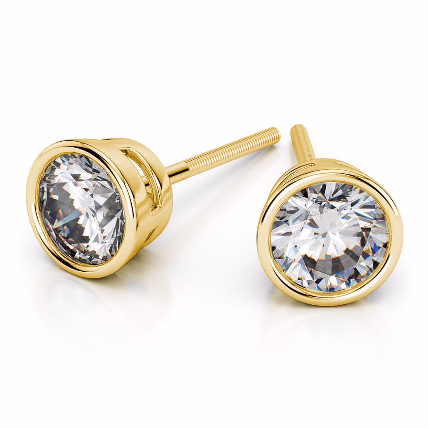 Diamondcapitals 2 Carat Solitaire Bezel Moissanite Diamond Stud Earrings In 18K Yellow Gold Plating over Silver, Female Screw Back