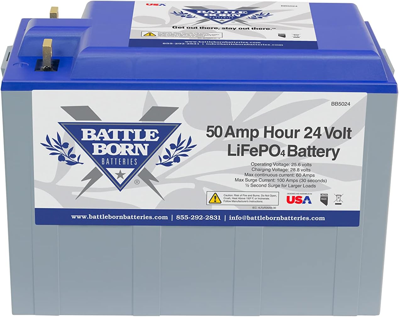 Battle Born LiFePO4 Deep Cycle Battery - 50Ah 24v with Built-In BMS - 3000-5000 Deep Cycle Rechargeable Battery - Perfect for RV/Camper
