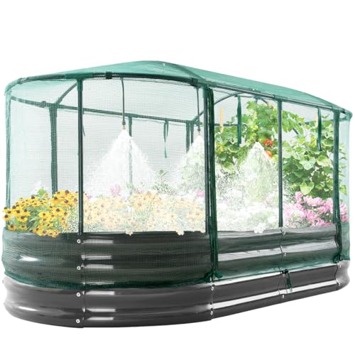 Quictent Galvanized Raised Garden Bed Kit with Self Watering System and Mesh Cover