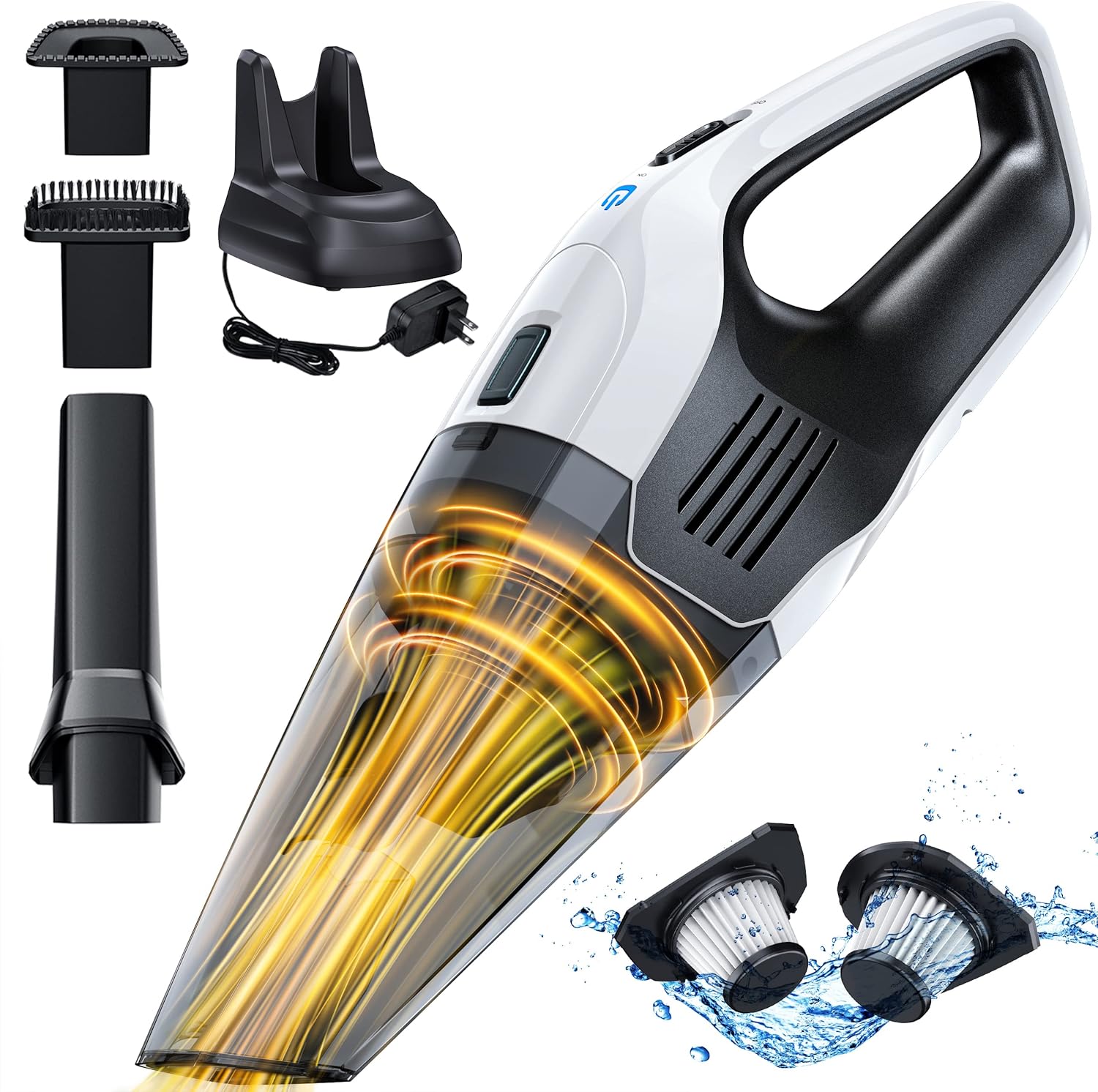 Handheld Vacuum Cordless, 8500Pa Strong Suction Hand Vacuum Powered by 2-3H Fast Charge Rechargeable Battery, 2-in-1 Wet & Dry Hand Vacuum