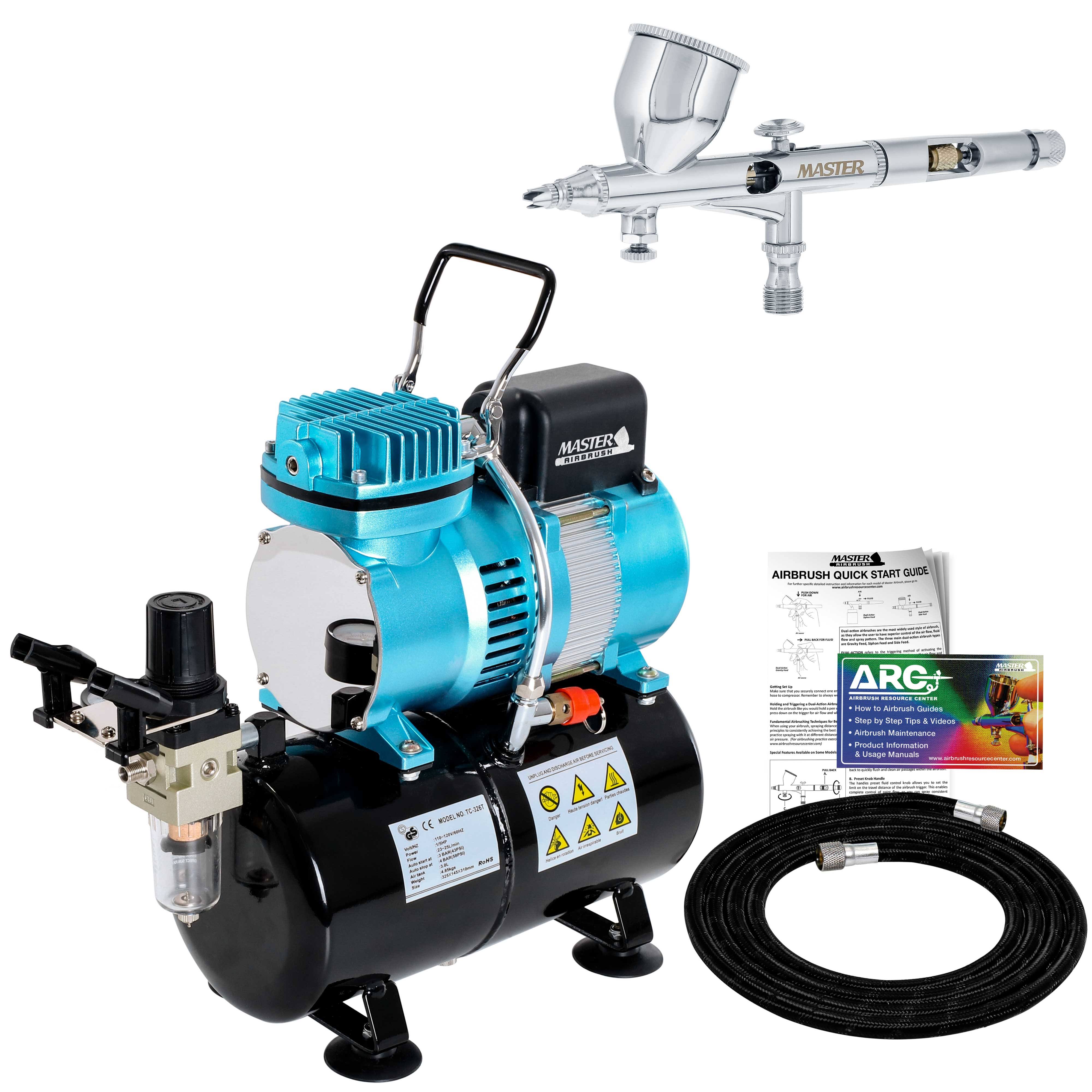 Fine Detail 0.2 Dual-Action Gravity Airbrush Kit Tank Air Compressor Auto Paint - Megean