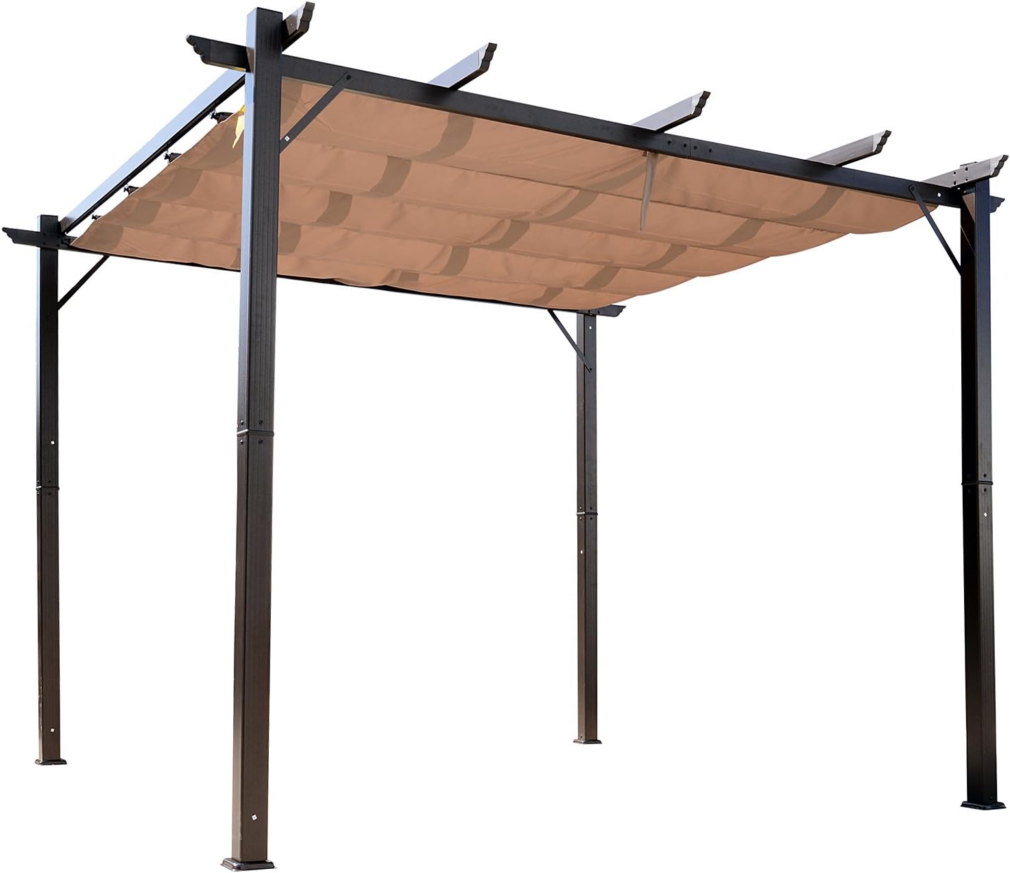 Outsunny 10' x 13' Outdoor Retractable Pergola Canopy, Aluminum Patio Pergola, Backyard Shade Shelter for Porch Party, Garden, Grill Gazebo - Brown