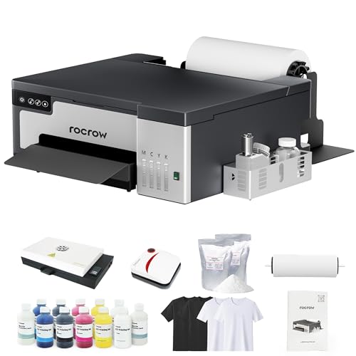 A4 T-shirt DTF Printer with White Ink Mixing and Roll Feeder, Automatic Cleaning L8058 Printer Machine for DIY Transfer, Includes Oven, Heat Press