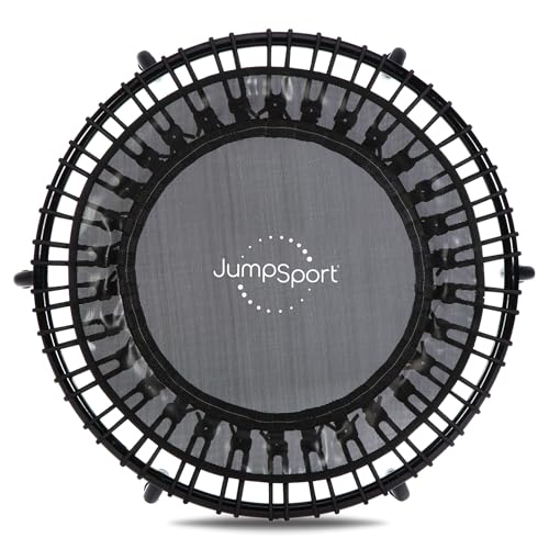 JumpSport 220 in-Home Cardio Fitness Rebounder, 39-inch | Mini Trampoline with Arched-Legged & Videos Included | Safe