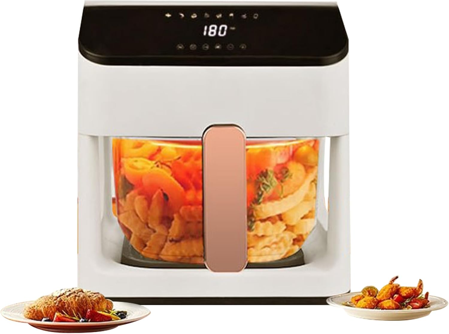 Air Fryers 8L Air Fryer Oven With Led Digital Touch Screen Glass Air Fryer Convection Oven Presets Fry, Roast, Dehydrate, Bake, regular, white, KQZG-1
