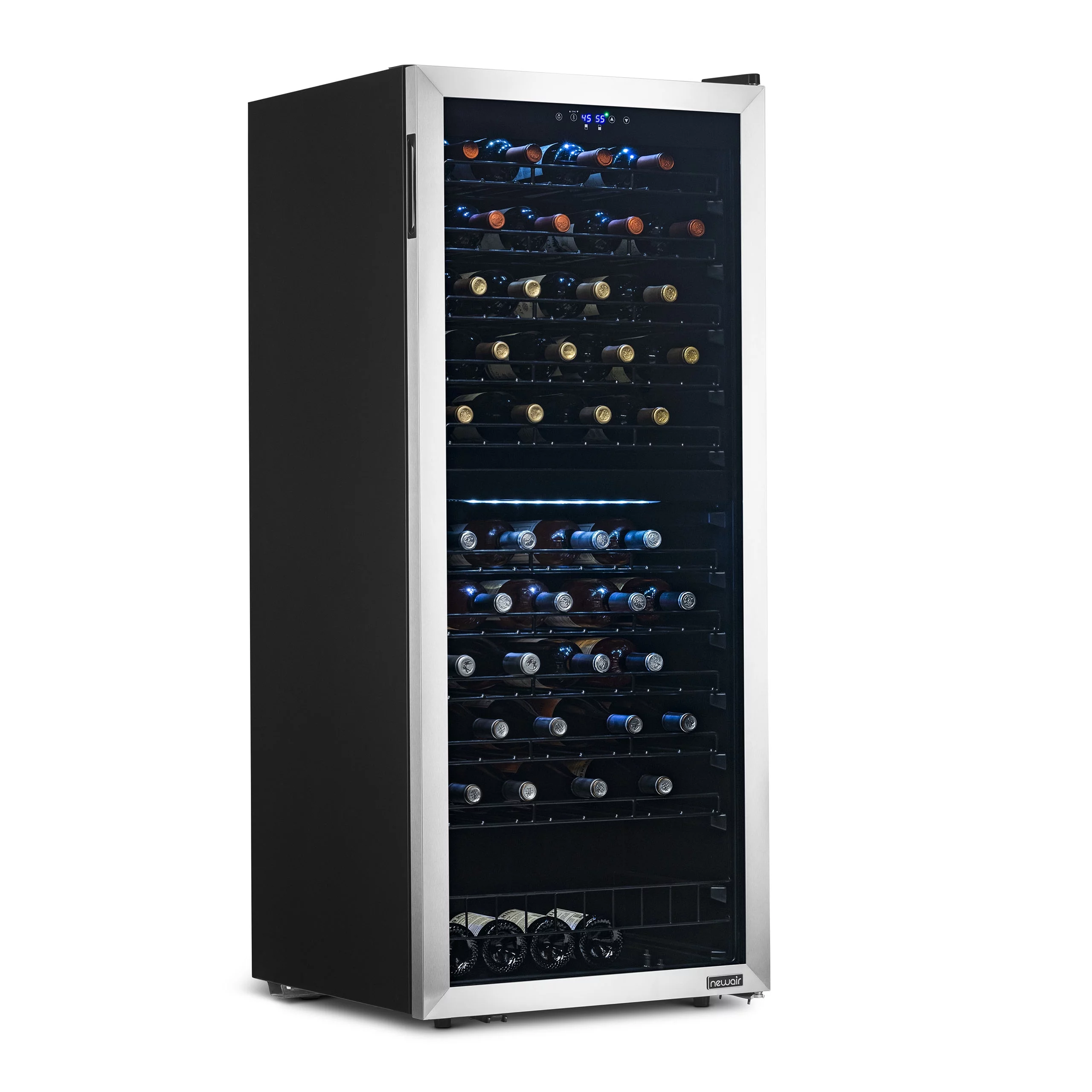 Newair Freestanding Wine Refrigerator, 98 Bottle Dual Zone Compressor Wine Fridge in Stainless Steel