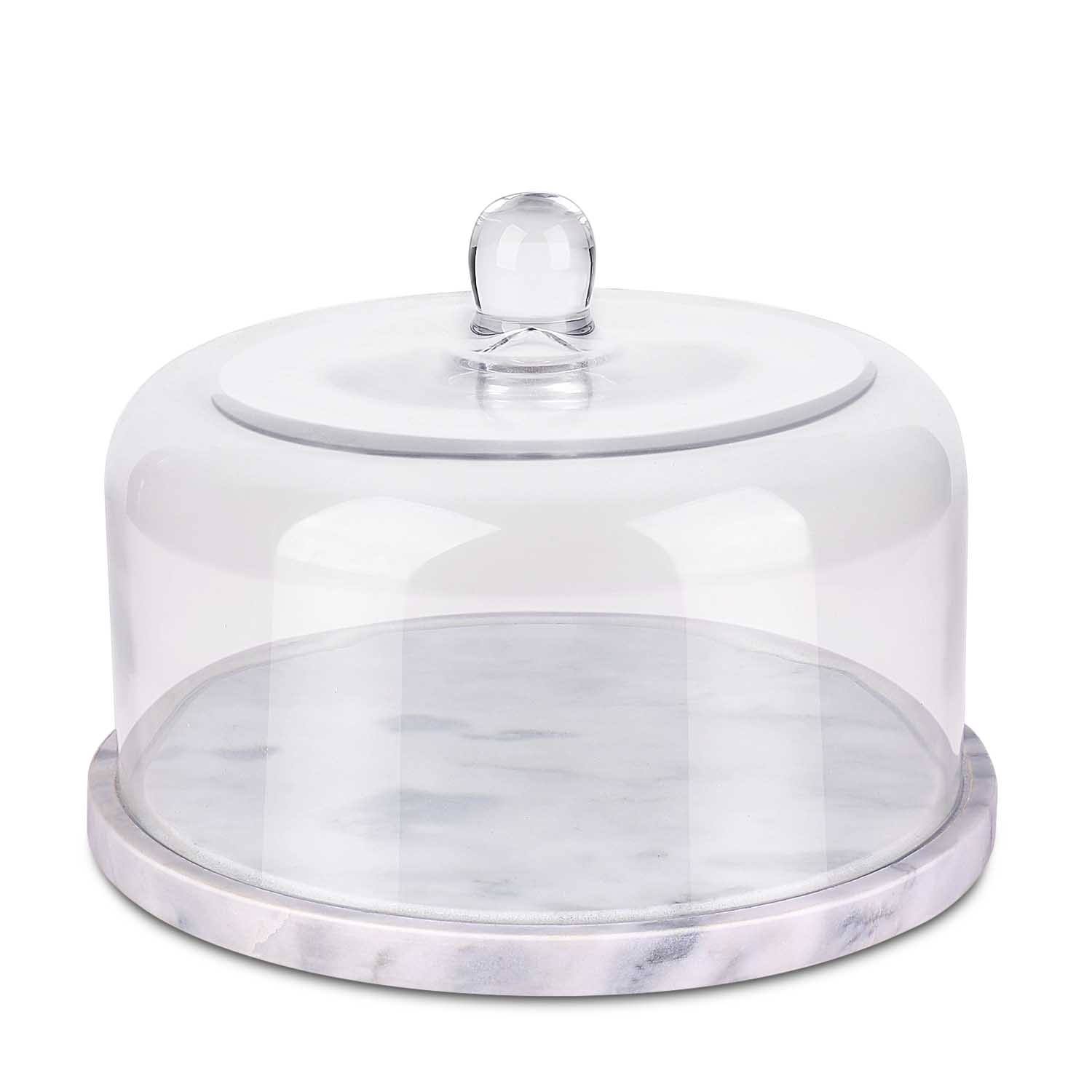 CE Compass Marble Cake Stand Base w/ Roomy Glass Cover Dome, Multifunctional Serving Platter, Cutting Board Slab, for Baker Past