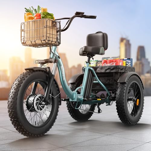 Electric Tricycle for Adults 960W Peak, 36V 15AH Battery Ebike 50 Miles Range with Large Rear Basket, Electric Trike 20" Fat Tire