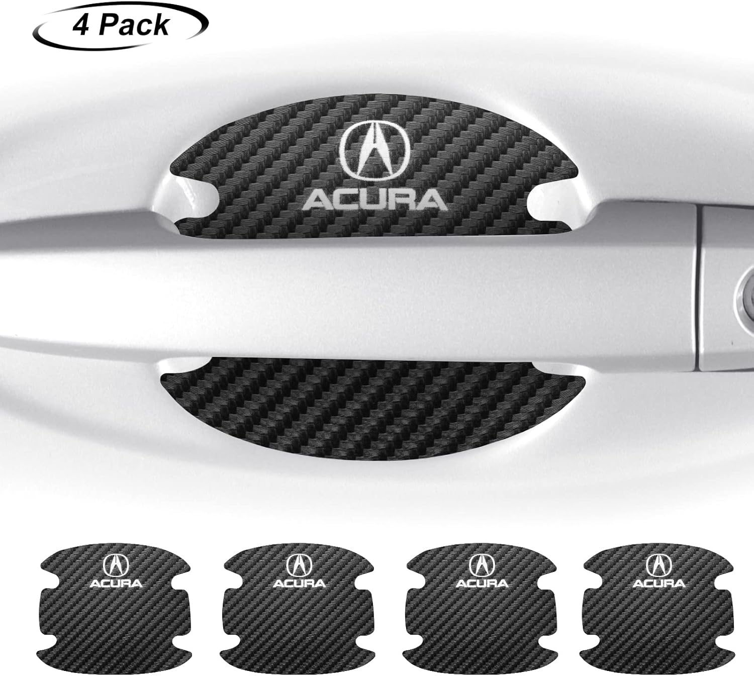 WENCHUAN 4PCS Car Carbon Fiber Sticker Suitable for Acura Car Door Handle Scratch Protective Film Sticker Car Logo Door Cup Scratch Protective Film