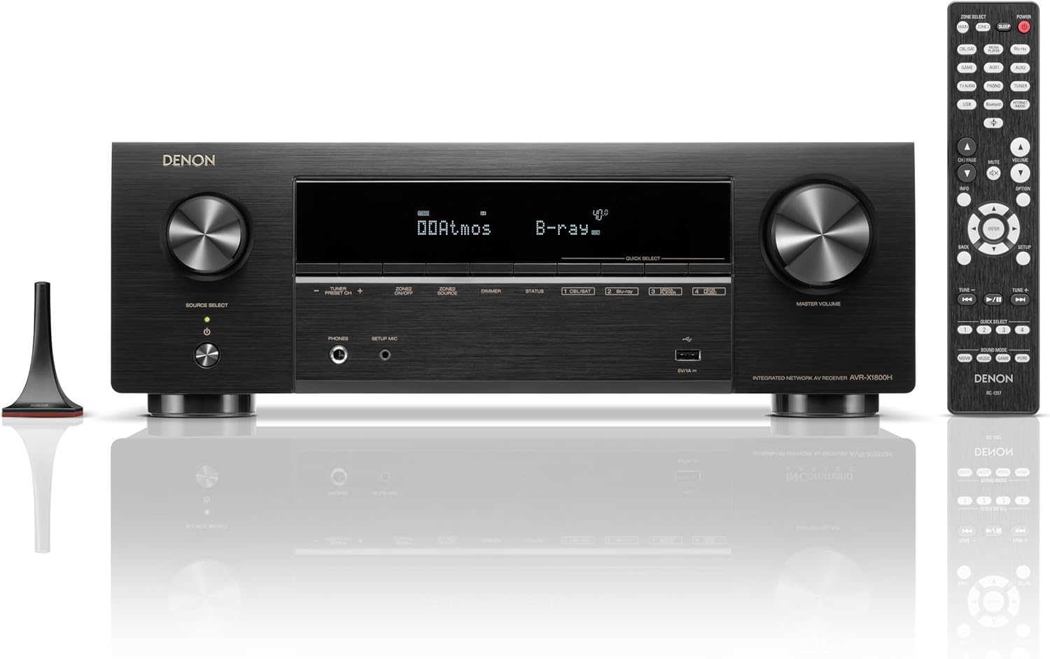 Denon AVR-X1800H 7.2 Channel AV Receiver - 80W/Channel, Wireless Streaming via Built-in HEOS, WiFi, & Bluetooth, Supports Dolby Vision, HDR10+