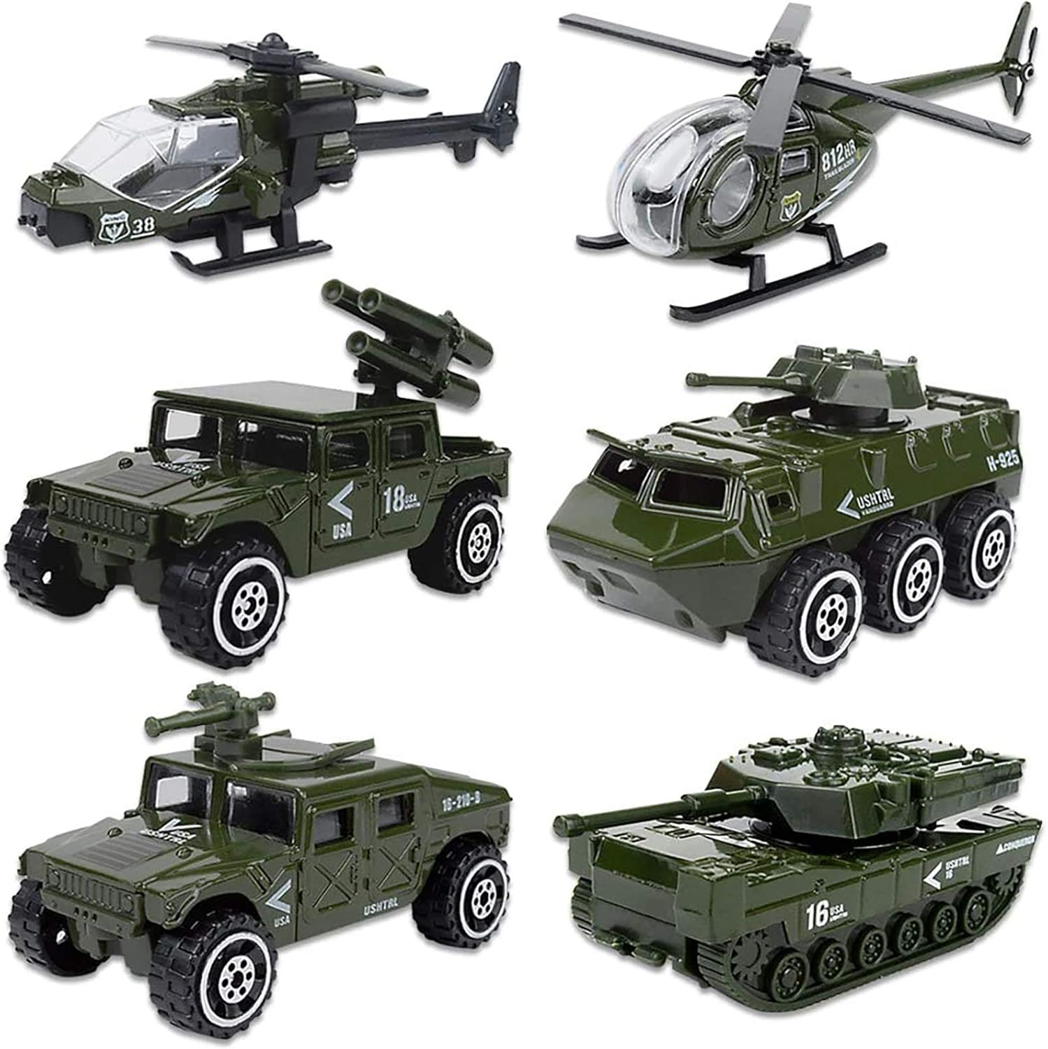Shellvcase Diecast Military Vehicles, 6 Pack Army Toys Assorted Alloy Metal Model Cars Tank,Helicopter,Panzer