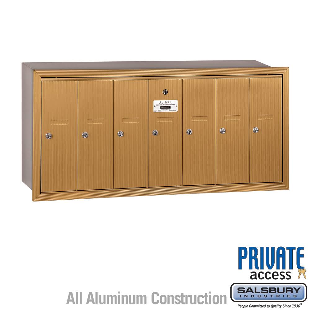 Salsbury Industries 3507BRP Vertical Mailbox, Recessed, 7 Doors, Brass