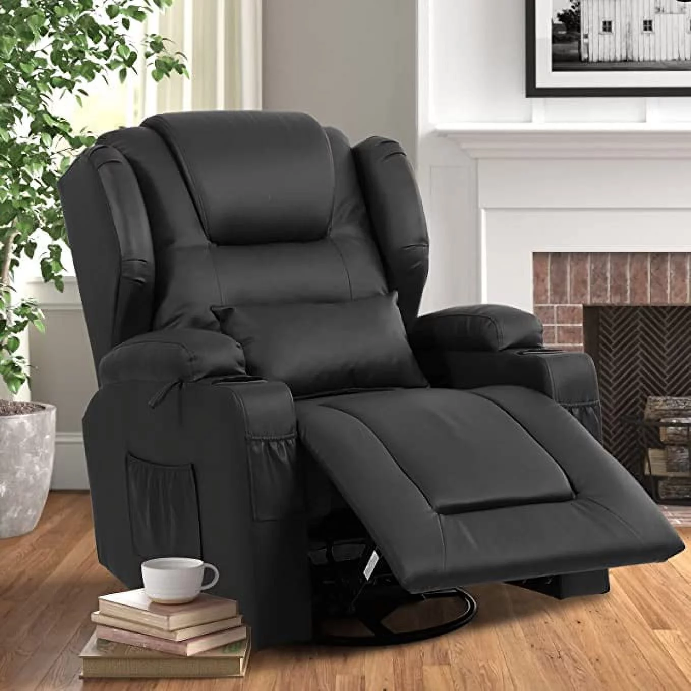 IPKIG Manual Recliner Chair, Faux Leather 360 Degree Swivel Rocker Recliner Chairs for Living Room