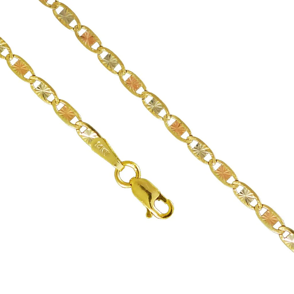 10K Yellow White Rose Gold 4.2mm Valentino Tri Color Necklace Chain Link Lobster Clasp (20 Inches)