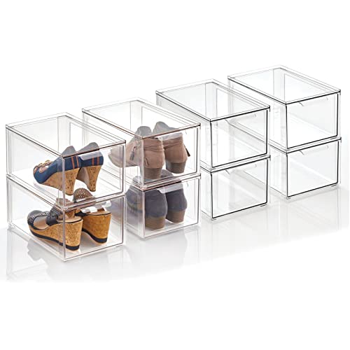 mDesign Plastic Stackable Closet Storage Organizer Bins with Pull Out Drawer for Cabinet, Desk, Shelf, Cupboard, or Dresser Organization
