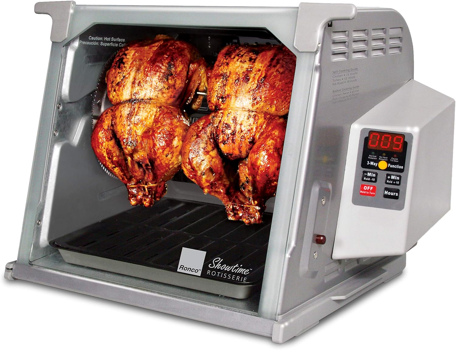 Ronco Showtime Large Capacity Rotisserie & BBQ Oven Platinum Edition, Digital Controls, Perfect Preset Rotation Speed, Self-Basting, Auto Shutoff