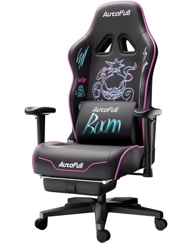 AutoFull C3 Gaming Chair, Racing Style Gaming Chair with Velvet Material Ergonomic Lumbar Support,Adjustable High Back PU Leather PC Chair,Black