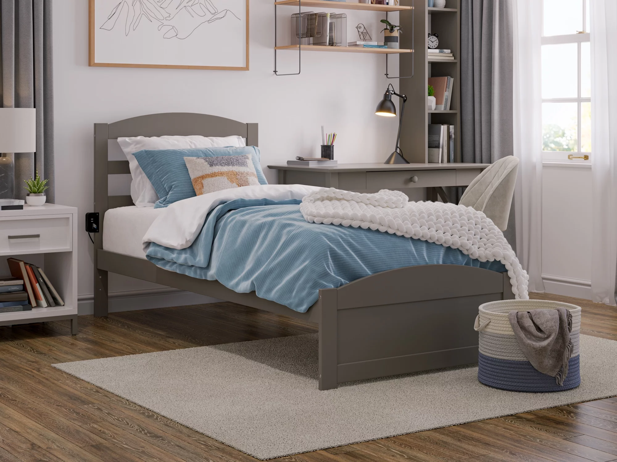 AFI Warren 14" Twin XL Wood Platform Bed Frame with Headboard and Footboard, Grey