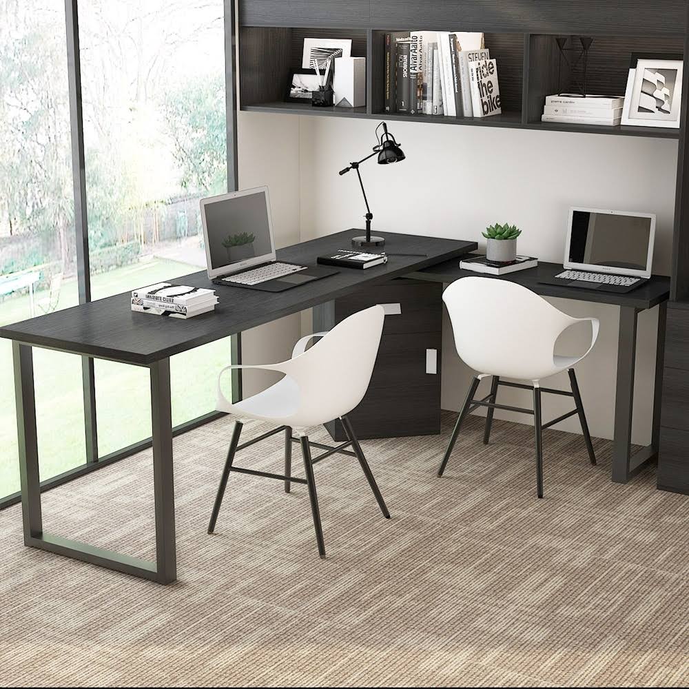 Rotating L-Shaped Computer Writing Desk with File Cabinet - Black