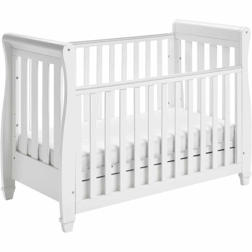 Babymore White Eva Dropside Sleigh Cot Bed