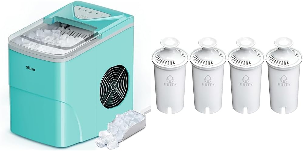 Silonn Ice Makers Countertop, 9 Cubes Ready in 6 Mins, 26lbs in 24Hrs & Brita Standard Water Filter Replacements for Pitchers and Dispensers