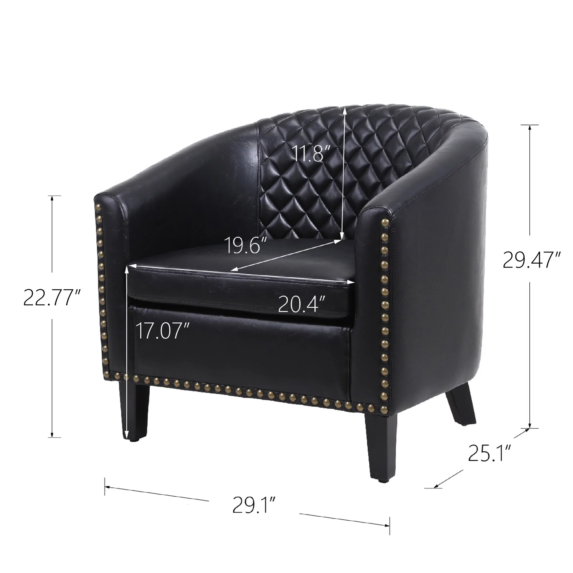 Clihome  PU Leather living Room Barrel Chair with Nailheads Black