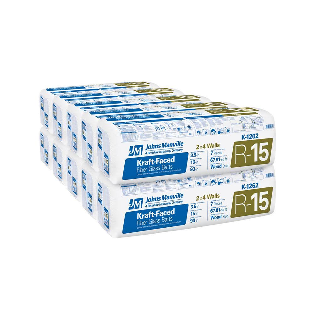 Johns Manville R-15 Kraft Faced Fiberglass Insulation Batt 15 in. x 93 in. (10-Bags) K1262