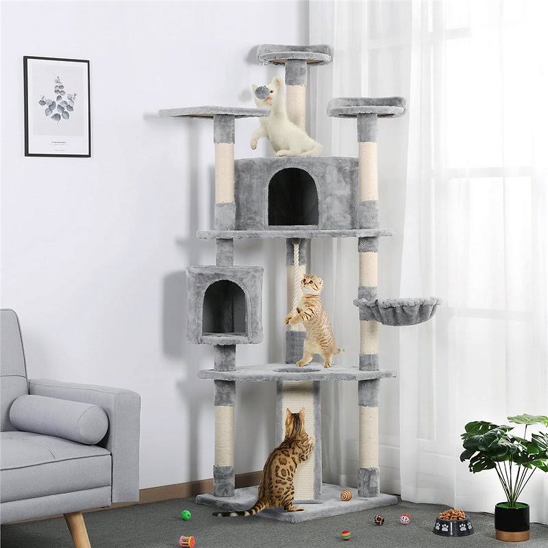 Yaheetech 79-in Plush Cat Tree u0026 Condo, Light Gray