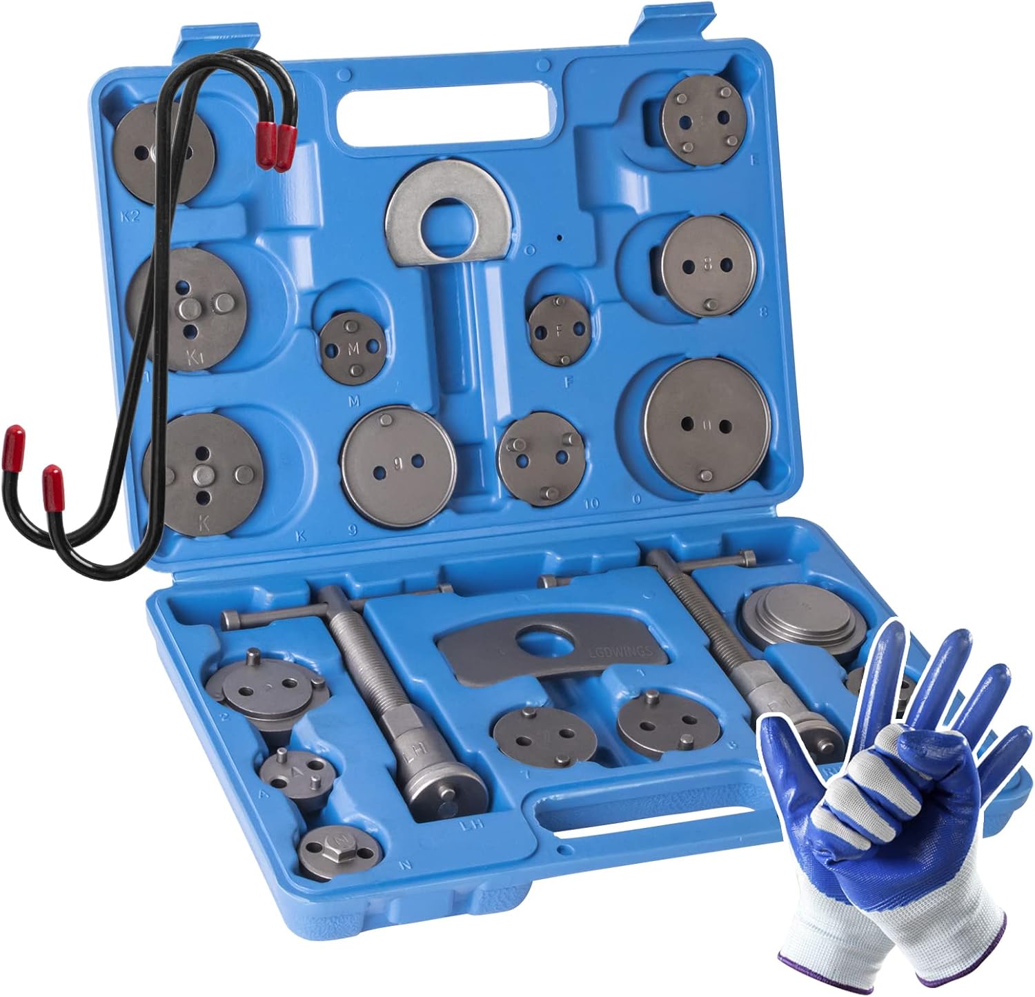 LGDWINGS 26PCS Heavy Duty Disc Brake Piston Caliper Compressor Rewind Tool Set Wind Back Tool Kit for Brake Pad Replacement Reset, Fits Most American