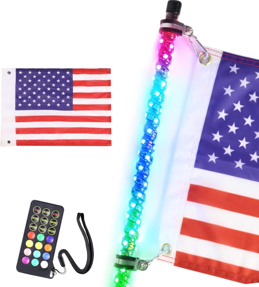 AddSafety 3FT RF Remote Control LED Whips Light with Dacning/Chasing Light with Hookup and American Flag for Off- Road Vehicle ATV UTV RZR Jeep