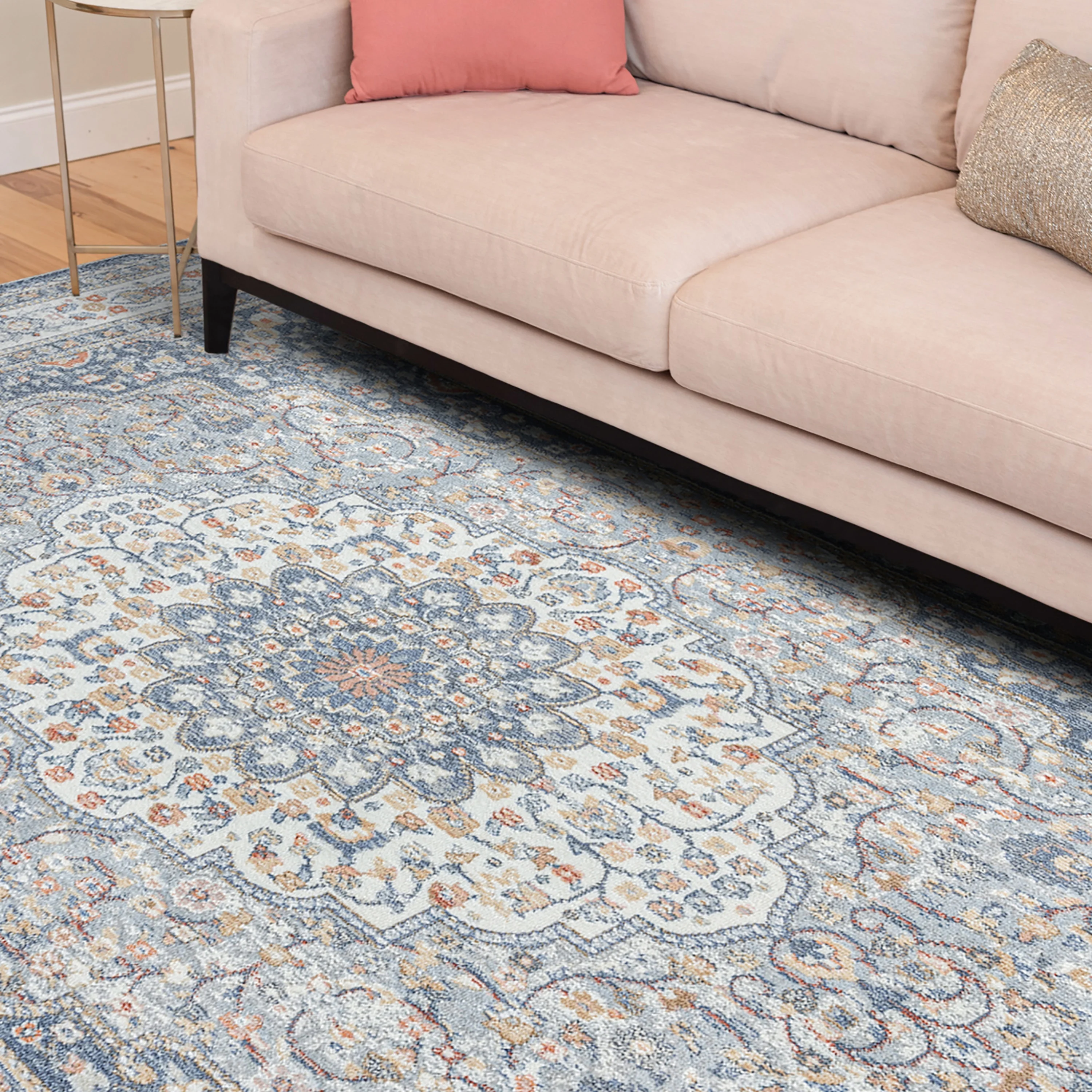 Traditional 5x8 Area Rug (5'3'' x 7'3'') Medallion Navy, Gray Living Room Easy to Clean