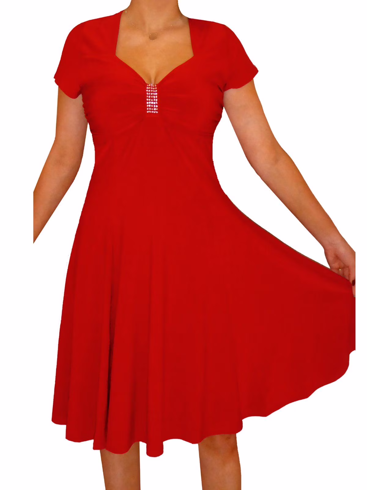 Funfash Women's Plus Size Red Empire Waist with Rhinestones Cocktail Dress - XXL