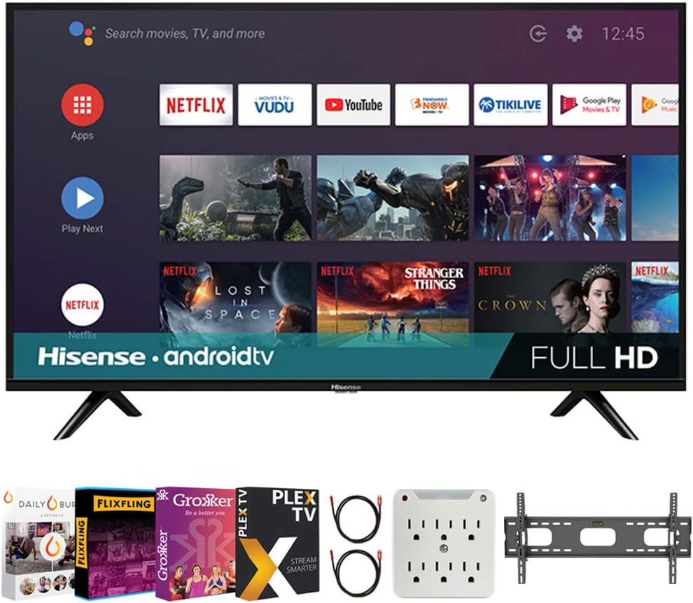 Hisense 43H5500G 43 Inch H55 Series FHD Smart Android TV with DTS Studio Sound Bundle with Premiere Movies Streaming + 37-100 Inch TV Wall Mount +